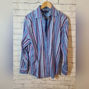 Tommy Hilfiger Men's Striped 80's 2 Ply Button Up Shirt